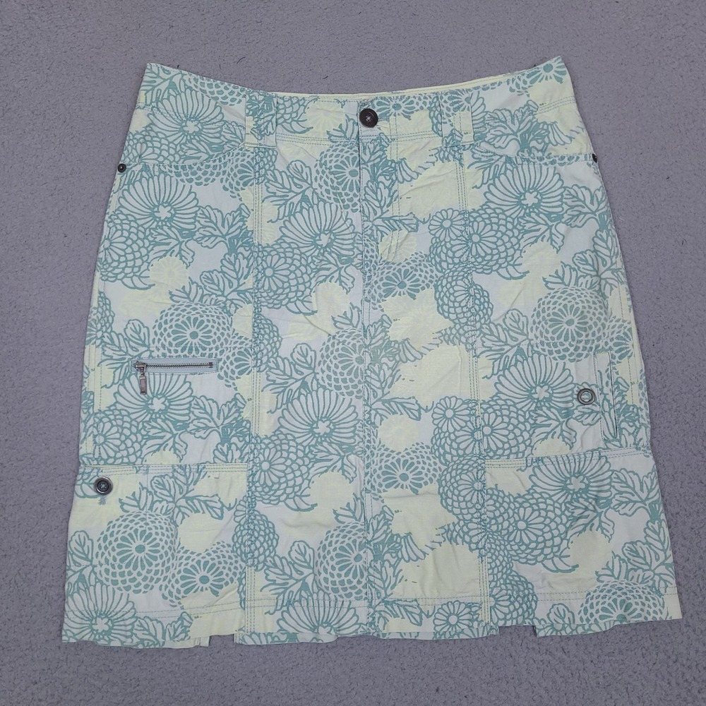 Eddie Bauer Skirt Womens 10 Floral Pencil Slits Ripstop Cotton Blend Pockets